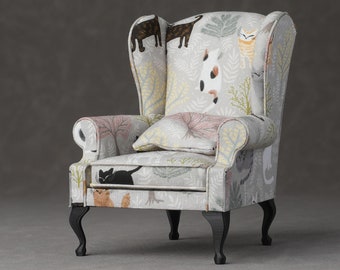 1:6 Scale Exquisite Meow Antique Wingback Chair for Blythe Momoko and Dolls