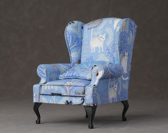 1:6 Scale Exquisite Meow Antique Wingback Chair for Blythe Momoko and Dolls