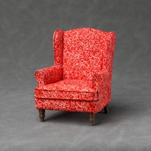 Miniature Upholstered Chair Set with Storage Ottoman, 1:12 Scale