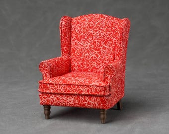 Set di sedie imbottite in miniatura con pouf contenitore, scala 1:12
