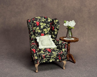 1:12 Scale Dollhouse Miniature Upholstered Vintage Chair