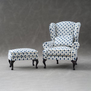 1:12 Scale Miniature Vintage and Antique Chair  Ottoman Set