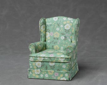 Handmade Miniature Upholstered Chair Sofa in 1:12 Scale With Skirt