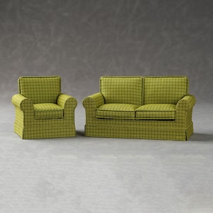 1:12 Scale Miniature Upholstered Armchair Arm Sofa Set