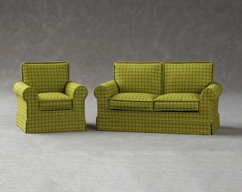 1:12 Scale Miniature Upholstered Armchair Arm Sofa Set