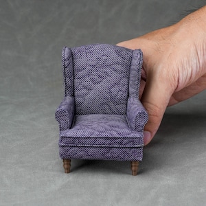 Miniature Upholstered Chair Sofa Set with Storage Ottoman, 1:12 Scale