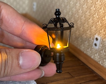 2-Pack 1:12 Scale Miniature LED Outdoor Coach Lamp – Dollhouse Exterior Wall Light for Porch, Entry & Diorama Scenes