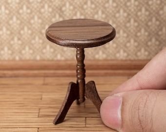 Miniature, Solid Wood, Round Side Table 1:12 Scale