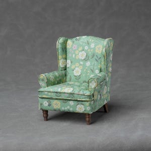 Handmade Miniature Upholstered Chair Sofa in 1:12 Scale