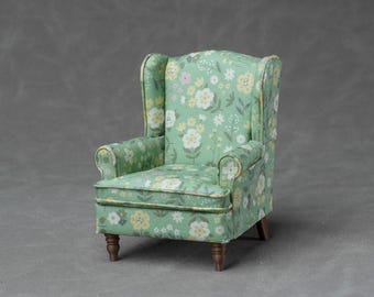 Handmade Miniature Upholstered Chair Sofa in 1:12 Scale