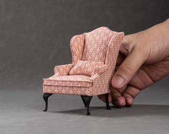 1:12 Scale Upholstered Wingback Chair w/ Pillow 4 3/4 IN H