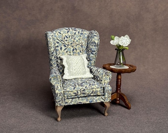 1:12 Miniature Upholstered Vintage and Antique Wingback Chair Metallic Theme
