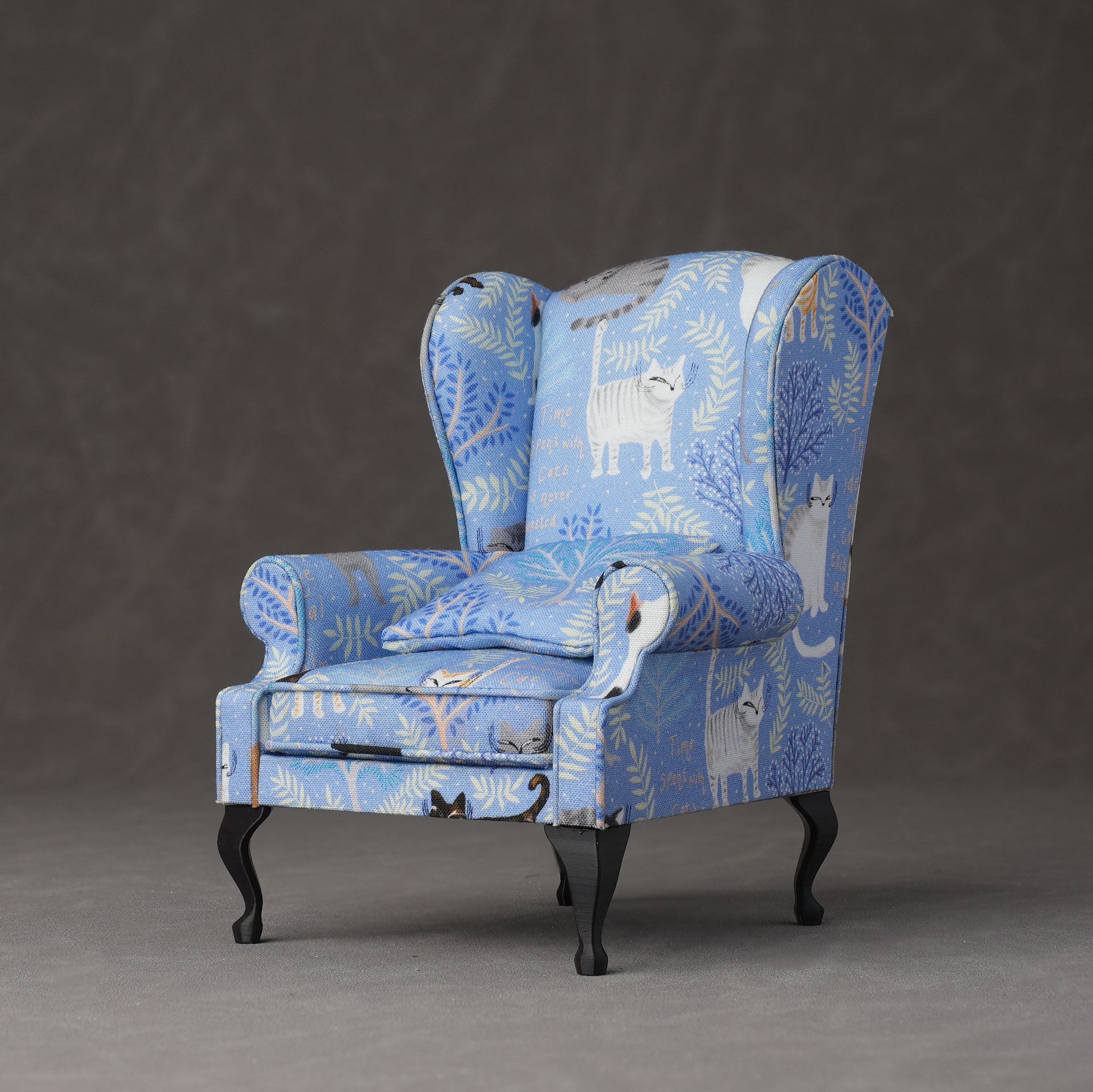 IMOCKA Wing Back Armchair with Metal Legs Blue Faux Leather Loun 