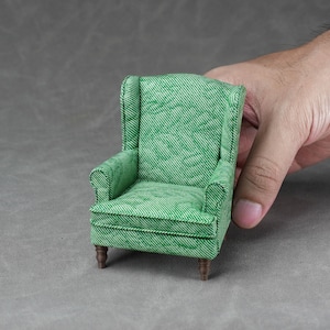 Miniature Upholstered Chair Sofa Set with Storage Ottoman, 1:12 Scale