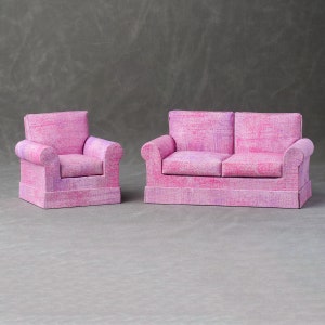 1:12 Scale Upholstered Miniature Armchair Arm Sofa Set - Basic Grunge Version