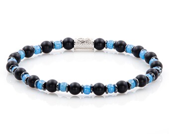 Pulseira de ônix 6 mm, pulseira de contas, contas Miyuki, hematita, feminina e masculina, prata de lei 925, várias cores