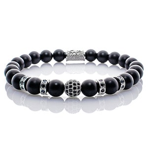 Onyx bracelet Bracelet pearl bracelet matt black Beads ball silver 8 mm stainless steel