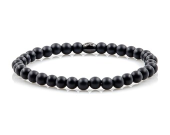 Pulseira Onyx Matt, Pulseira de Contas, Preta, Feminina/Masculina, Aço Inoxidável 6 mm