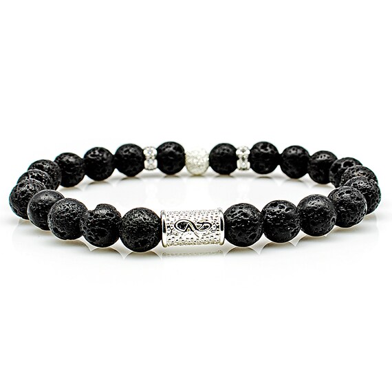 【BLACKPURPLE】Yeriel Pearl Ball Cubic Bracelet Lava 925 Sterling Silver Bracelet Pearl Bracelet Black Beads