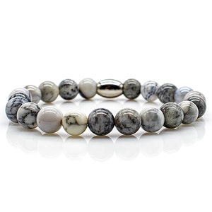 Agate Bracelet Pearl Bracelet Women Men 8 mm Stainless Steel