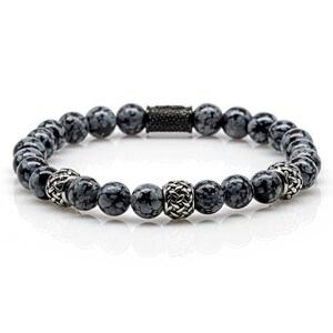 Obsidian bracelet Bracelet beaded bracelet Black Snowflake silver 8 mm stainless steel spacer