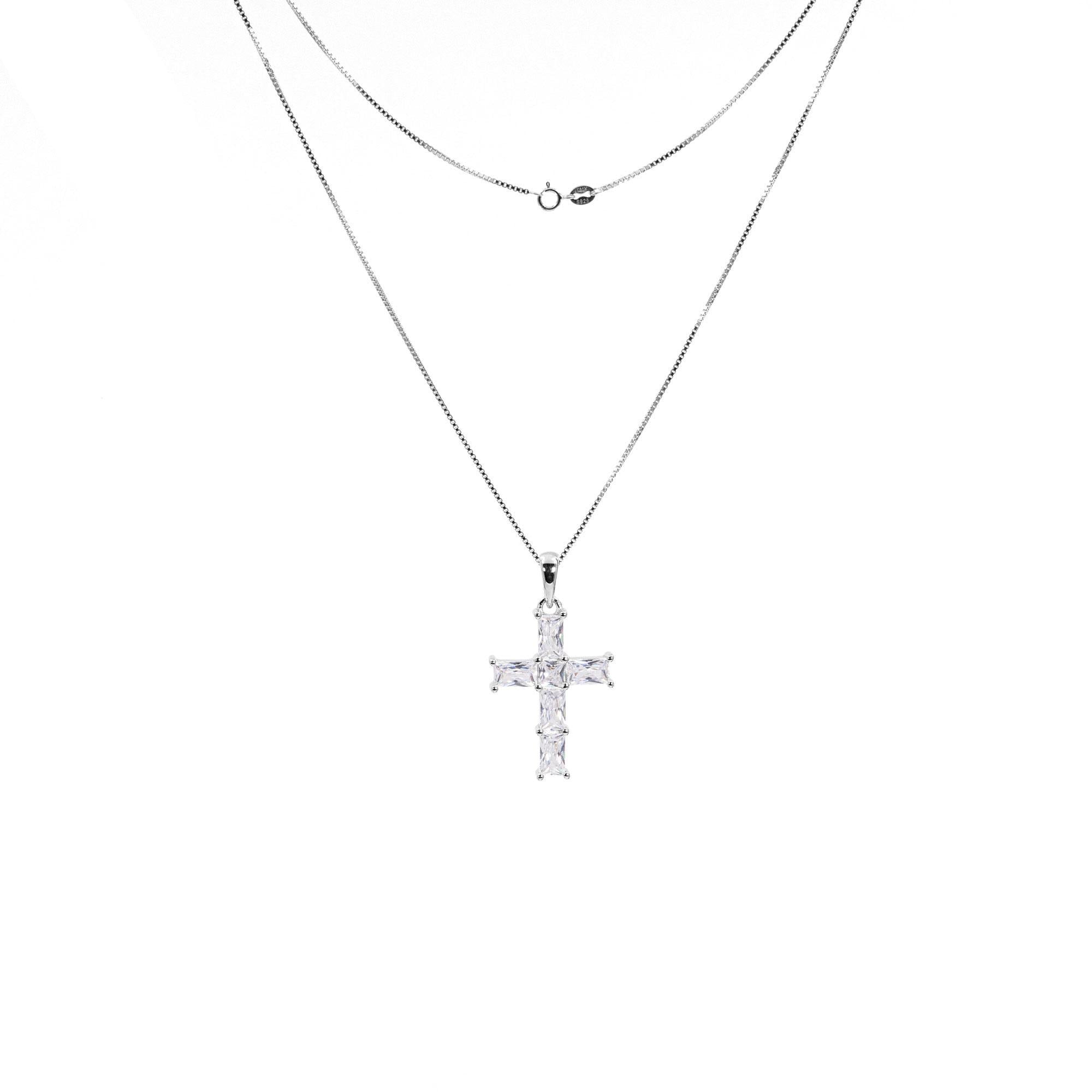 CROSS VENETIAN NECKLACE-SILVER925-ネックレス 925 Sterling Silver Venetian Chain Necklace Pendant Cross Zircon