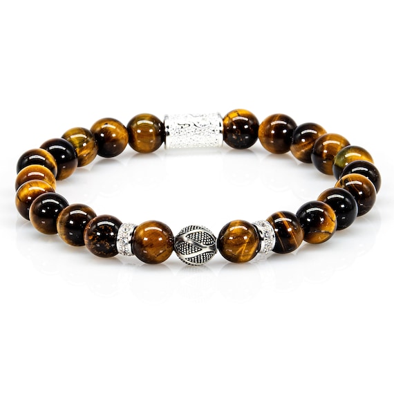 Tiger Eye 925 Sterling Silver Bracelet Beads Bracelet Beads Ball 8mm CZ