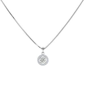 Venetian Chain Necklace Pendant Round Zircon 925 Sterling Silver Ladies Necklace