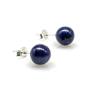 Earring 925 Sterling Silver Lapis Lazuli Beads 8 mm