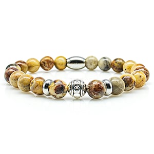 Agate bracelet Bracelet pearl bracelet brown beads ball silver 8 mm stainless steel