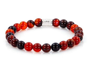 Pulseira de Ágata dos Sonhos, Pulseira com Contas de Ágata, 8 mm, Prata de Lei 925, Unissex