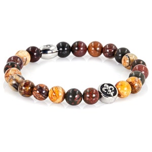 Jasper bracelet Bracelet pearl bracelet Beads Florentine lily silver 8 mm stainless steel
