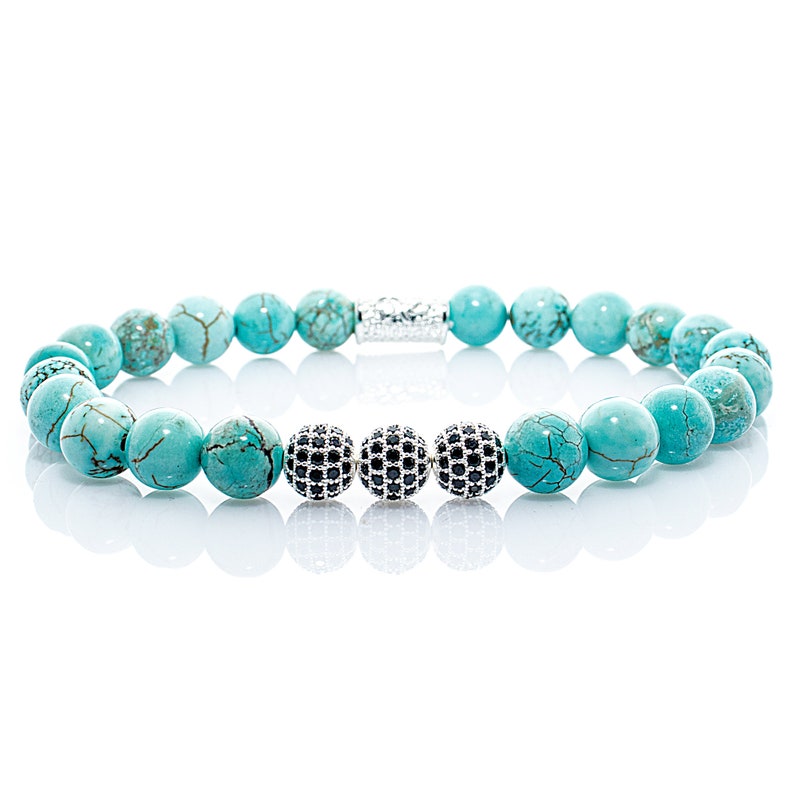 Turquoise 925 Sterling Silver Bracelet Bracelet Beaded Bracelet Beads Ball 8mm CZ