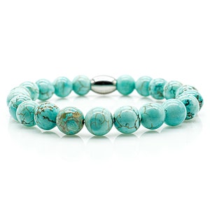 Turquoise bracelet pearl bracelet women men 8 mm stainless steel