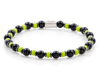 Pulseira de ônix 6 mm, pulseira de contas, contas Miyuki, hematita, feminina e masculina, prata de lei 925, várias cores