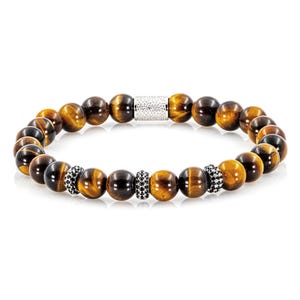 Tiger&#39;s eye 925 sterling silver raw dined bracelet bracelet pearl bracelet 8 mm zircon