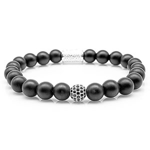 Onyx 925 Sterling Silver Bracelet Bead Bracelet Black Matt Beads Ball 8 mm CZ