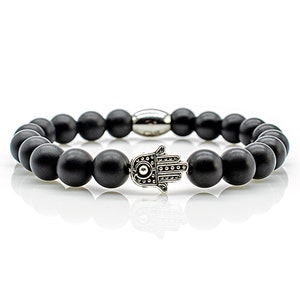 Onyx bracelet bracelet beaded bracelet black matt Fatima hand 8 mm stainless steel