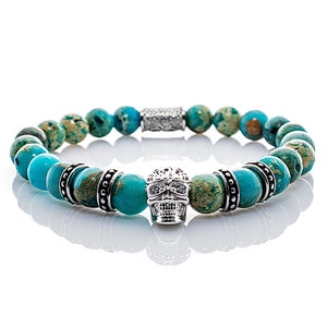 Jasper bracelet Bracelet beaded bracelet skull silver 8 mm stainless steel