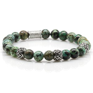 African turquoise bracelet Bracelet beaded bracelet green silver 8 mm stainless steel spacer