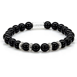 Onyx Black 925 Sterling Silver Bracelet Bead Bracelet Spacer Ring 8 mm
