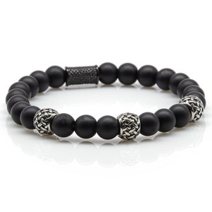 Onyx bracelet Bracelet pearl bracelet black matt silver 8 mm stainless steel spacer