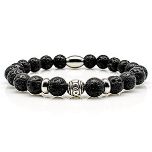 Lava bracelet Bracelet Pearl bracelet black beads ball silver 8 mm stainless steel