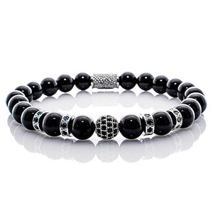 Onyx bracelet Bracelet pearl bracelet black beads ball silver 8 mm stainless steel