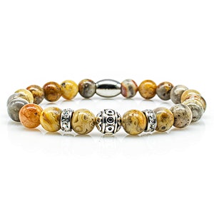 Agate bracelet Bracelet pearl bracelet brown beads ball silver 8 mm stainless steel rhinestones
