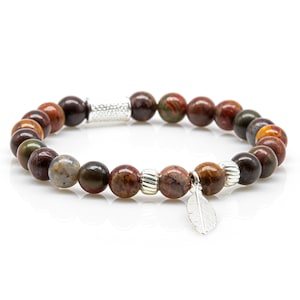 Jasper 925 Sterling Silver Bracelet Bead Bracelet Picasso Feather Spacer Ring Women Men 8 mm