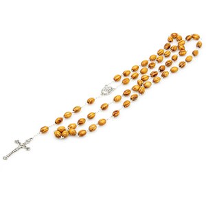 Kette Halskette Holz Rosenkranz mit Kreuz 7mmx 9mm Holzperlen Länge ca. 80cm Perlenhalskette Rosenkranz Damen Herren
