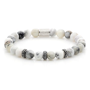 Agate 925 Sterling Silver Raw Dined Bracelet Bracelet Pearl Bracelet Zircon 8 mm