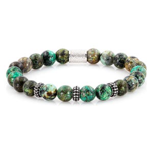 African Turquoise 925 Sterling Silver Rough Dined Bracelet Beaded Bracelet Zircon 8 mm