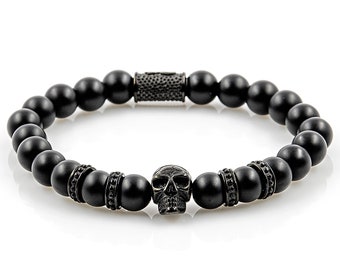 Onyx Bracelet Pearl Bracelet Black Matt Skull Black 8 mm Stainless Steel